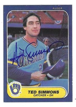 Autographed TED SIMMONS Milwaukee Brewers 1986 Fleer Card