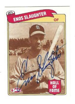 Autographed  ENOS SLAUGHTER St. Louis Cardinals 1989 Swell Baseball Greats Card