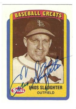 Autographed  ENOS SLAUGHTER St. Louis Cardinals 1990 Swell Baseball Greats Card