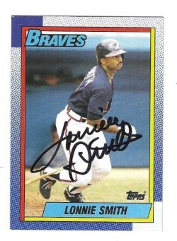 Autographed LONNIE SMITH Atlanta Braves 1990 Topps Card