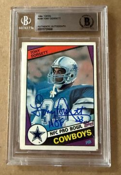 Autographed TONY DORSETT Dallas Cowboys 1984 Topps Card #238 Beckett Slabbed