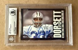 Autographed TONY DORSETT Dallas Cowboys 1985 Topps Card #40 Beckett Slabbed