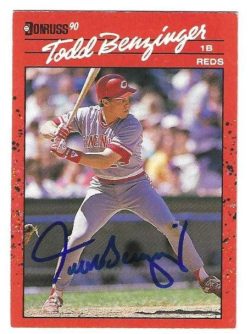 Autographed TODD BENZINGER Cincinnati Reds 1990 Donruss Card