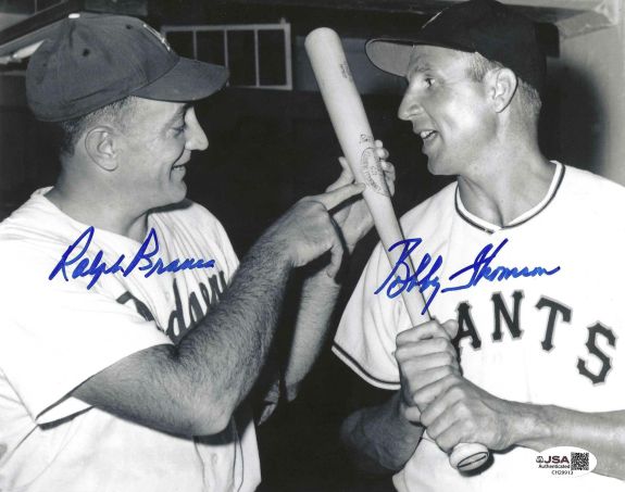 AUTOGRAPHED BOBBY THOMSON New york Giants & RALPH BRANCA Brooklyn Dodgers 8x10 photo JSA