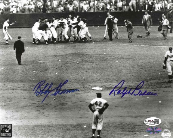 AUTOGRAPHED BOBBY THOMSON New york Giants & RALPH BRANCA Brooklyn Dodgers 8x10 photo JSA