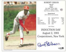 Autographed Bob Gibson St. Louis Cardinals 8X10 HOF Induction Day Photo with JSA COA