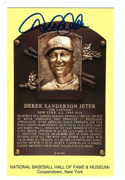 Autographed Derek Jeter Hall of Fame Gold Plaque Post Card w/ MLB Hologram