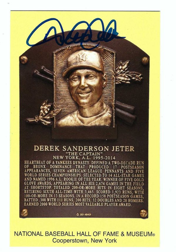 Autographed Derek Jeter Hall of Fame Gold Plaque Post Card w/ MLB Hologram