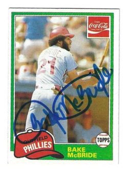 Autographed BAKE MCBRIDE Philadelphia Phillies 1981 Topps Coca Cola Card