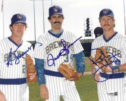 Autographed TED SIMMONS, ROLLIE FINGERS and ROBIN YOUNT" 8x10 Milwaukee Brewers 8X10 photo JSA