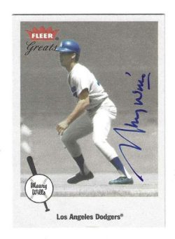 Autographed MAURY WILLS Los Angeles Dodgers 2002 Fleer Greats of the Game Card