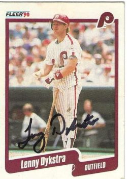 Autographed LENNY DYKSTRA Philadelphia Phillies 1990 Fleer Card