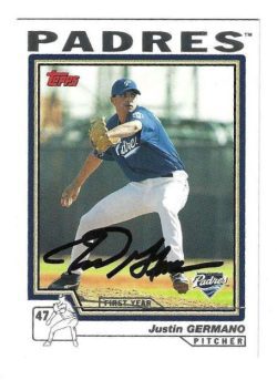 Autographed JUSTIN GERMANO San Diego Padres 2004 Topps Card