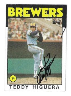 Autographed TED HIGUERA Milwaukee Brewers 1986 Topps Card