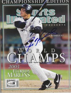 Autographed IVAN RODRIGUEZ Florida Marlins Sports Illustrated Magazine 10/31/2003