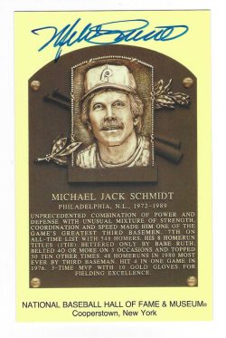 Autographed MIKE SCHMIDT Hall of Fame HOF Gold Plaque Post Card JSA