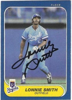 Autographed LONNIE SMITH Kansas City Royals 1986 Fleer Card