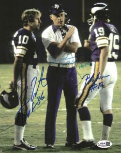 Autographed FRAN TARKENTON, BUD GRANT and BOB LEE 8X10 Minnesota Vikings Photo JSA