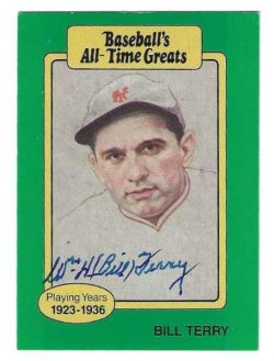 Autographed BILL TERRY New York Giants 1987 Hygrade Baseball's All Time Greats Card
