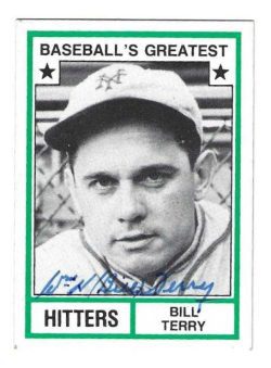Autographed BILL TERRY New York Giants 1982 TCMA Baseball's Greatest Hitters Card