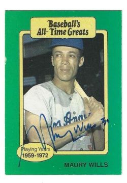 Autographed MAURY WILLS Los Angeles Dodgers 1987 Hygrade Baseballs All Time Greats Card