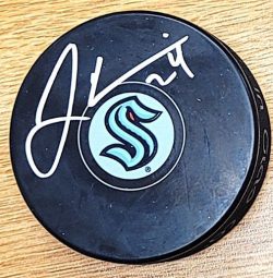 Autographed JAMIE OLEKSIAK Seattle Kraken Hockey Puck