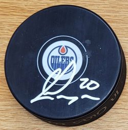 Autographed CURTIS LAZAR Edmonton Oilers Hockey Puck