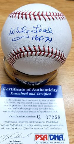 Autographed WHITEY FORD "HOF 74" Official Major League Baseball PSA/DNA COA
