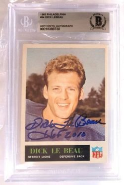 Signed DICK LeBEAU Detroit Lions 1965 Philadelphia Gum Card #64 Beckett Slabbed