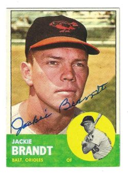 Autographed JACKIE BRANDT Baltimore Orioles 1963 Topps Card