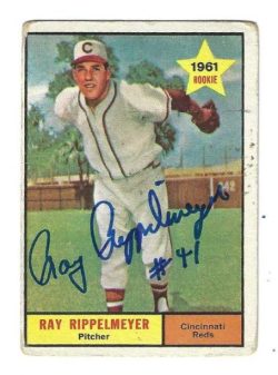 Autographed RAY RIPPLEMEYER Cincinnati Reds 1961 Topps Card