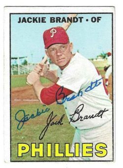 Autographed JACKIE BRANDT Philadelphia Phillies 1967 Topps Card