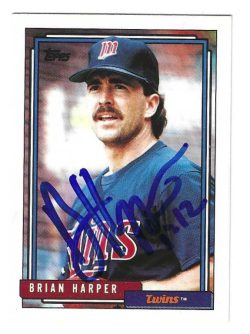 Autographed BRIAN HARPER Minnesota Twins 1992 Topps Baseball Card