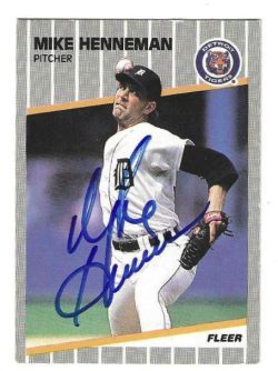 Autographed MIKE HENNEMAN Detroit Tigers 1989 Fleer Card