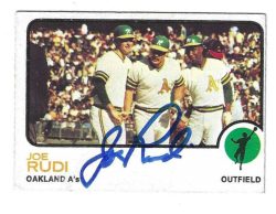 Autographed JOE RUDI  Oakland A's 1973 Topps Card