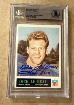 Signed DICK LeBEAU Detroit Lions 1965 Philadelphia Gum Card #64 Beckett Slabbed