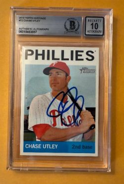 Signed Chase Utley Philadelphia Phillies 2013 Topps Heritage Card #72 Beckett BAS 10
