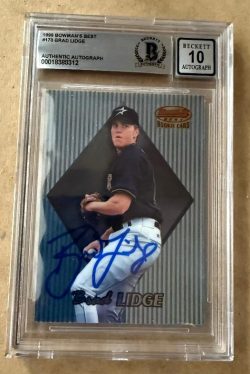 Signed BRAD LIDGE Houston Astros 1999 Bowman's Best Card #173 Beckett Slabbed 10