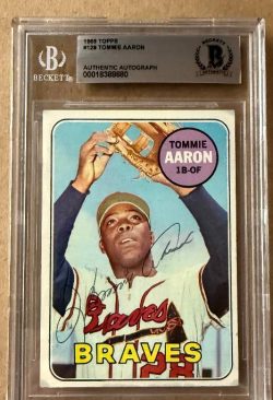 Signed TOMMIE AARON Atlanta Braves 1969 Topps Card #128 Beckett BAS