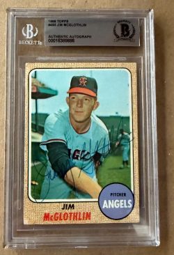 Signed JIM McGLOTHLIN Angels 1968 Topps Card #493 Beckett BAS