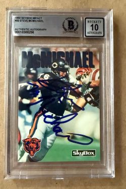 Signed STEVE McMICHAEL Chicago Bears 1992 SkyBox Impact Card #99 Beckett Slabbed Auto Grade 10