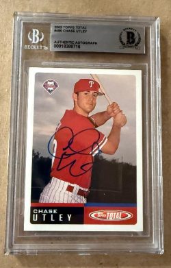 Signed CHASE UTLEY Phillies 2002 Topps Total Card #486 Beckett Slabbed