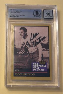 Signed DON HUTSON Green Bay Packers 1991 Enor HOF Card #71 Beckett Slabbed Auto Grade 10