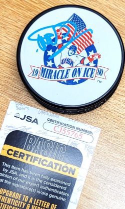 Autographed AL MICHAELS 1980 MIRACLE ON ICE Hockey Puck JSA