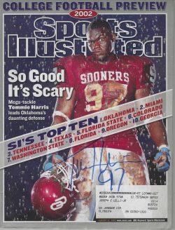 Autographed TOMMIE HARRIS Oklahoma Sooners Sports Illustrated 8/12/2002