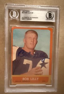 Autographed BOB LILLY Dallas Cowboys 1963 Topps Card #82 Beckett Slabbed