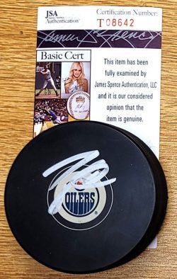 Autographed TAYLOR HALL Edmonton Oilers Hockey Puck JSA