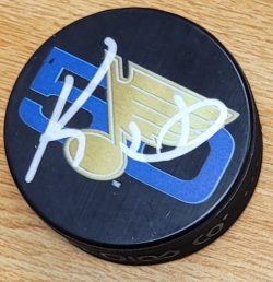 Autographed KEN HITCHCOCK St. Louis Blues 50th Anniversary Hockey Puck
