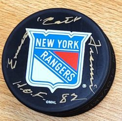 AUTOGRAPHED EMILE FRANCIS "HOF 82" New York Rangers Hockey Puck