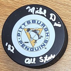 Autographed MICHEL DION Pittsburgh Penguins Hockey Puck